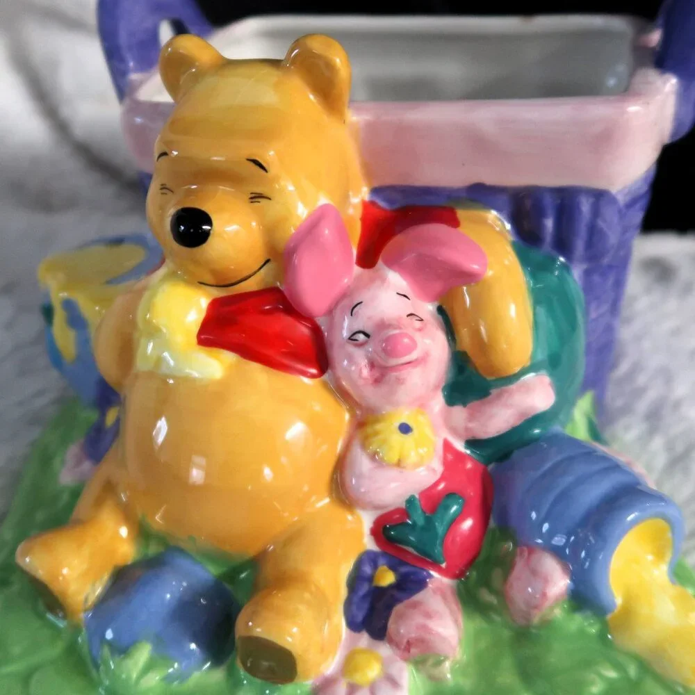 2000 Disney Winnie the Pooh & Piglet Ceramic Flower Vase Planter